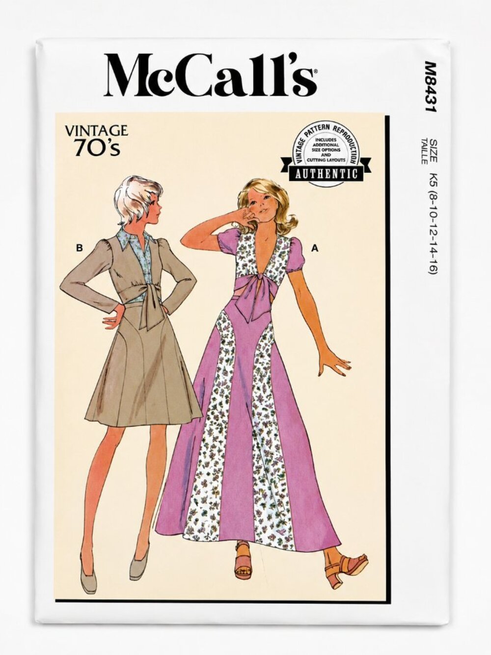 McCall’s M8431 Vintage 70s Dress Sewing Pattern Size 8-16 NWT